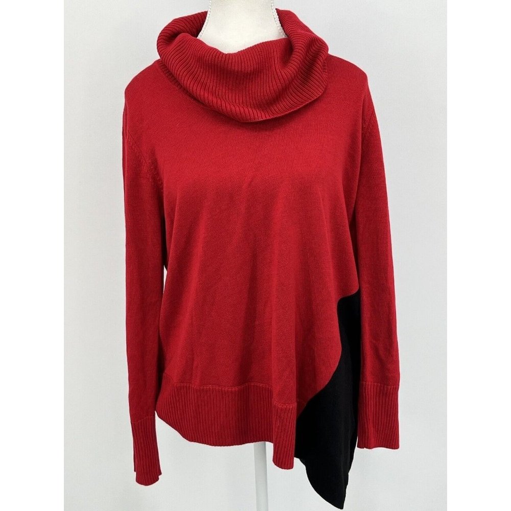 Calvin Klein Cowl Neck Asymmetrical Sweater‎  Red/Black - Sz Large L Women